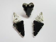 Load image into Gallery viewer, Side View of Vintage Sterling Silver Geometric Black Alpanite Ring and Earrings Set