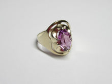Load image into Gallery viewer, Detailed Freeform Swirl Design on Vintage USSR 875 Silver Gold-Plated Amethyst Ring
