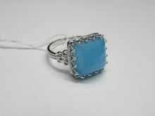 Load image into Gallery viewer, Vintage 925 Sterling Silver Blue Agate Cocktail Ring – Faceted Cushion-Shaped Stone & Ornate Scrollwork, Size 8.5