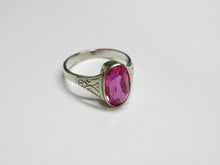 Load image into Gallery viewer, Close-up of Faceted Oval Ruby Stone on Vintage Soviet Sterling Silver Ring