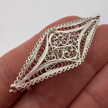 Load image into Gallery viewer, Back View of Vintage Soviet Handmade Silver Filigree Brooch with Hallmarks
