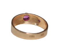 Load image into Gallery viewer, Side View of Vintage Soviet 585 Gold Ruby Ring with Geometric White Gold Accents