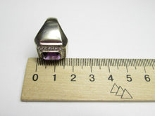 Load image into Gallery viewer, Vintage USSR 875 Silver Amethyst Signet Ring – Art Deco-Inspired Emerald Cut Halo, Size 7.75