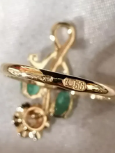 Load image into Gallery viewer, Profile View of Antique Imperial 56 Gold Emerald and Diamond Floral Design Ring
