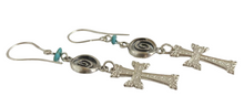 Load image into Gallery viewer, Natural Turquoise Cross Earrings in Vintage 875 Sterling Silver