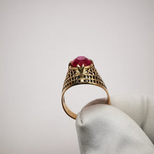 Load image into Gallery viewer, 583 Hallmark on Vintage Soviet 14K Rose Gold Ruby Ring