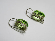 Load image into Gallery viewer, Vintage Russian Soviet sterling silver earrings with alpanite, women's jewelry featuring intricate traditional design.