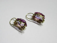 Load image into Gallery viewer, Vintage Russian Soviet sterling silver earrings with Alpanite, women's jewelry featuring intricate design and cultural craftsmanship.