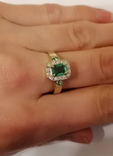 Load image into Gallery viewer, 14K 585 Yellow Gold Natural Emerald Diamond Ring for Women Size 7.75