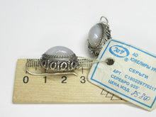 Load image into Gallery viewer, Vintage Soviet 925 Sterling Silver Natural Agate Dangle Earrings Women's Jewelry