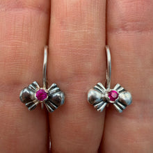 Load image into Gallery viewer, Handcrafted Vintage 925 Sterling Silver Ruby Floral Drop Earrings