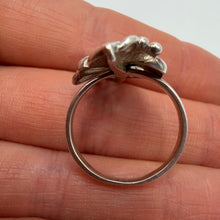 Load image into Gallery viewer, Vintage USSR 925 sterling silver filigree flower bow ring in size 7.25, featuring intricate detailed craftsmanship and elegant design.