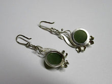 Load image into Gallery viewer, Vintage Russian silver earrings with jade, sterling silver 925, women's jewelry by Fezba Market, showcasing intricate design.