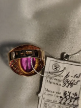Load image into Gallery viewer, Profile View of Vintage Soviet 14K Gold Geometric Lattice Ring with Synthetic Ruby