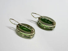 Load image into Gallery viewer, Vintage Russian Soviet sterling silver earrings with Alpanite accents, women's jewelry featuring intricate design.