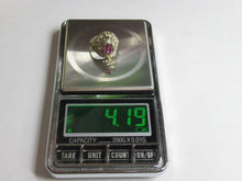 Load image into Gallery viewer, Vintage Soviet 875 silver gilt amethyst filigree ring on a digital scale displaying a weight of 4.19 grams.