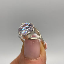 Load image into Gallery viewer, Vintage 925 sterling silver women's statement ring with cubic zirconia, size 6, featuring intricate design and sparkling stones.