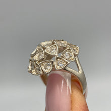 Load image into Gallery viewer, Sterling silver ring with CZ cluster dome design featuring trilliant cut stones, size 6.5, by Fezba Market