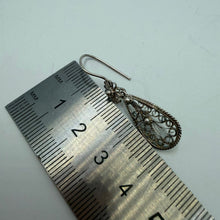 Load image into Gallery viewer, Vintage 925 Sterling Silver Filigree Teardrop Earrings Ready to Wear