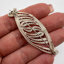 Load image into Gallery viewer, Vintage USSR filigree silver brooch by Fezba Market, handmade with 960 and 750 silver, intricate and collectible jewelry piece.