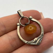 Load image into Gallery viewer, Vintage USSR 875 silver Baltic amber Art Nouveau pendant featuring intricate design and natural amber gemstone.