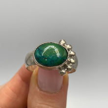 Load image into Gallery viewer, Antique Russian 84 silver ring with a natural turquoise cabochon, size 13.5, featuring intricate silver detailing.