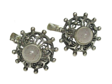 Load image into Gallery viewer, Vintage Soviet 925 sterling silver chalcedony stud earrings with round filigree design