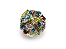 Load image into Gallery viewer, vintage 925 silver 9k gold CZ cluster ring, sterling silver multi-stone cluster ring size 10.75, 925 silver colorful CZ ring, silver and gold cubic zirconia cluster ring, contemporary multi-stone statement ring