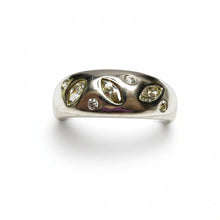 Load image into Gallery viewer, vintage 925 silver CZ band ring, sterling silver cubic zirconia band size 8.5, Contemporary 925 silver CZ ring, silver marquise CZ band ring, vintage sterling silver sparkle band ring