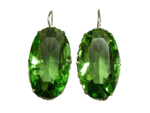 Load image into Gallery viewer, Vintage Russian Soviet 875 sterling silver earrings with oval green Alpanite gemstones