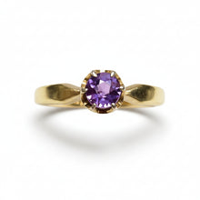 Load image into Gallery viewer, vintage Soviet 875 silver sapphire solitaire ring, USSR silver gilt sapphire ring size 9, Retro 875 silver purple sapphire ring, silver sapphire solitaire ring, vintage gilt silver sapphire ring size 9
