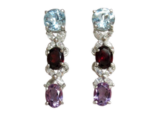 Load image into Gallery viewer, Unusual Russian 925 Sterling Silver Dangle Earrings with Amethyst, Garnet & Topaz and Cubic Zirconia
