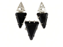 Load image into Gallery viewer, Vintage 925 Sterling Silver Black Alpanite and CZ Ring and Earrings Set Art Deco Style Size 6.5