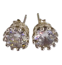 Load image into Gallery viewer, Vintage 925 Sterling Silver Cubic Zirconia Stud Earrings, Elegant Women's Jewelry