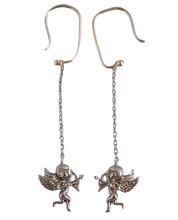 Load image into Gallery viewer, Vintage 925 Sterling Silver Cupid Dangle Earrings with Angel Motif, Romantic Love Jewelry