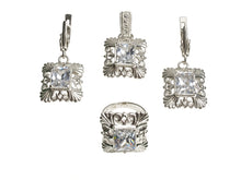 Load image into Gallery viewer, Vintage 925 Sterling Silver Cubic Zirconia Ring Pendant and Earrings Set with Clear Stones Size 6.5