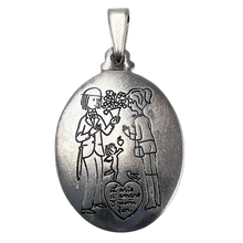 Load image into Gallery viewer, Vintage 925 Sterling Silver Love Story Pendant with Engraved Italian Family Design, Romantic Keepsake Jewelry