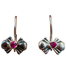 Load image into Gallery viewer, Vintage 925 Sterling Silver Ruby Flower Leverback Earrings with Floral Design, Women's Jewelry