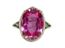 Load image into Gallery viewer, Vintage Soviet 875 Sterling Silver Ring with Large Oval Faceted Ruby Stone Size 8.5