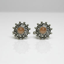 Load image into Gallery viewer, Vintage Soviet 925 Sterling Silver Chalcedony Filigree Leverback Earrings with Round Cabochons