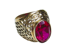 Load image into Gallery viewer, Vintage USSR 875 Sterling Silver Filigree Ring with Large Oval Faceted Ruby Size 7.75