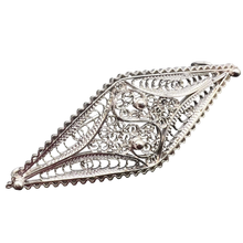 Load image into Gallery viewer, Vintage USSR 960 Silver Filigree Brooch with Intricate Openwork Design, Handmade Collectible Pin
