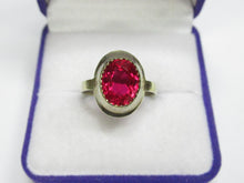 Load image into Gallery viewer, Vintage USSR Soviet 875 Silver Tourmaline Ring 18K Gilded Finish Size 7.75