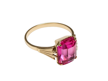 Load image into Gallery viewer, Vintage USSR Soviet 875 Silver Tourmaline Ring 18K Gilt Emerald Cut Size 6.5
