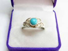 Load image into Gallery viewer, Vintage Soviet Russian sterling silver 925 ring with turquoise for women, size 9 US, detailed jewelry design.