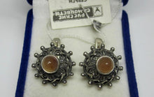 Load image into Gallery viewer, Vintage Russian Soviet sterling silver earrings with chalcedony stones, women's jewelry, elegant and detailed design.
