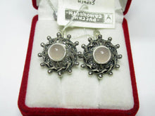 Load image into Gallery viewer, Vintage Soviet-style sterling silver earrings with chalcedony stones, women's jewelry by Fezba Market, 7.37 grams.