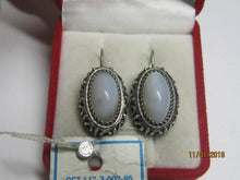 Load image into Gallery viewer, Vintage Russian Soviet sterling silver earrings with agate stones, women's jewelry from Fezba Market, 8.41 grams.