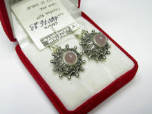 Load image into Gallery viewer, Vintage Russian Soviet sterling silver earrings with chalcedony stones, women's jewelry, detailed silver craftsmanship.