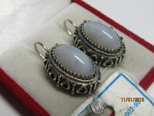 Load image into Gallery viewer, Vintage Russian Soviet sterling silver earrings with agate stones, women's jewelry, 8.41 grams, crafted by Fezba Market.